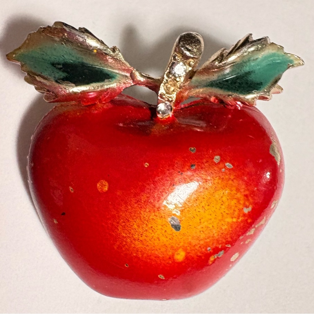 Vintage distressed Red and Green Apple Brooch